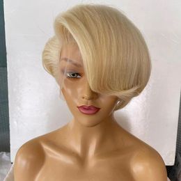 Blonde Lace Frontal Wigs Virgin Human Hair Side Parting For Women