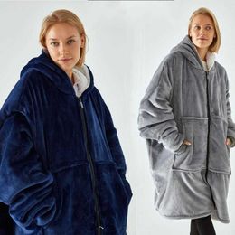 Blankets Wearable Blanket Oversized Hoodie Comfy Lengthened Blanket with Zipper For Men/Woman Hoodie Blanket TV Blankets Christmas Gift HKD230922