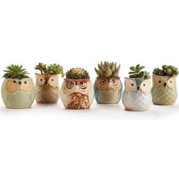 1Pcs Lovely Ceramic Mini Pot Desk Planter For Succulent Plant Bonsai Flower Cactus Owl Pot Gifts For Women Girls Boys Kids Y03142180