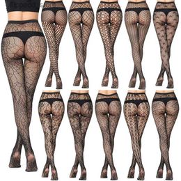 Sexy Socks BONAS Womens Sexy Fishnet Tights Jacquard Weave Ultra-thin Women Pantyhose Hollow Solid Sexy Lace Tights Black Lingerie Collant Q231122