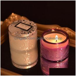 Candles Embossed Glass Cup-Scented Candle Smokeless Sleep Essential Oil Handmade Aroma Wedding Birthday Gifts Drop Delivery Home Gard Dhvmr
