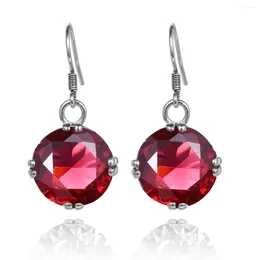 Dangle Earrings 925 Sterling Silver Eardrops Women Wedding Party Jewellery Created Ruby Sapphire Stone Lady Drop Bridal