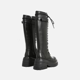 Boots MUMANI Women's Genuine Leather Zip Lace Up Square heel Round Toe Platform Knee High Modern Boots 231122