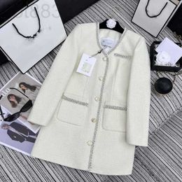 Women's Wool & Blends Designer 23 Autumn/winter New Style Sweet and Gentle Nailed Diamond Edge V-neck Woven Tweed Coat Skirt 8LAL