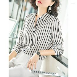 Women's Blouses Long Sleeve Autumn Striped Chiffon Shirt Top Women 2023 Spring And Loose Blusas Con Capuchas Para Mujer