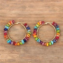 Dangle Earrings Ethnic Handmade 7 Chakra Natural Stone Imperial Jasper Chip Beaded Hoop Boho Wire Wrapped For Women Jewelry