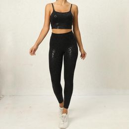Active Sets Gym Set Women Leopard Two Piece For Sport Outfit Lycra Sportswear Woman Workout Yoga Clothes Sportwear Black White