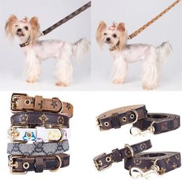 5styles Adjustable PU Leather Pet Collars Fashion Letters Print Old Flowers Leashes for Cat Dog Necklace Durable Neck Decoration A211W