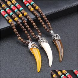 Chains Custom Beads Nepal Horn-Shaped Wooden Necklace Simple Long Men Women Sweater Chain Accessories Chains Drop Delivery Jewellery Nec Dhbsd