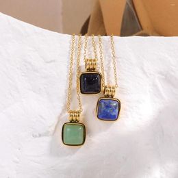 Pendant Necklaces RHYSONG Stylish Natural Green Aventurine Blue Sandstone Stone Square Necklace 18k Gold Plated Jewelry For Women Gift