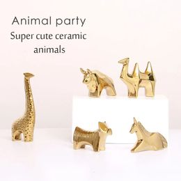 Christmas Decorations Animal Figurines Electroplated Ceramics Decoration Miniatures TV Cabinet Bookcase Bedroom Desktop Home Decoration Accessories 231121