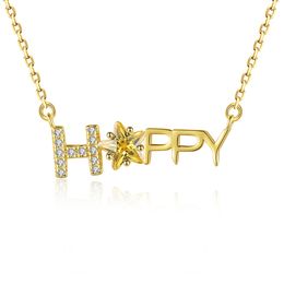 Micro Set Zircon HAPPY Letter s925 Silver Pendant Necklace Jewelry Fashion Women Plated 18k Gold Collar Chain Necklace Women Wedding Party Valentine's Day Gift SPC