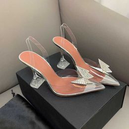 Dress Shoes 2023 Clear Butterfly PVC High Heel Shoes Stiletto Heel Pointed Toe Transparent Wedding Pumps Designer Banquet Footwear