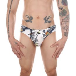 Sexy Men's Swimwear Swimming Briefs with Removable Push Up Cup Pads Swimsuit Low Rise Ties Trunks Fashion Printing Beachwear