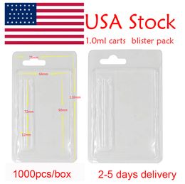 USA Stock Packaging Blister Pack Cases 1ml 0.8ml Vape Cartridges Clear 510 thread Atomizers Package Plastic ClamShell Case E Cigarettes Custom logo Cards 1000pcs box