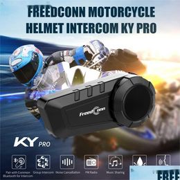 Motorcycle Intercom Walkie Talkie Dconn Ky Pro Bluetooth 5.0 Helmet Headset 6 Riders Group Talking Fm Radio Waterproof 1000M Interph Dhxlj