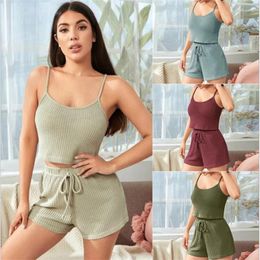 Women's Tracksuits Womens Casual Sets Sexy 2 Pieces Romper Outfit Sleeveless Crop Top Camisole Shorts Female Pajama Set Summer