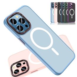 Luxury Shockproof Armour For Magsafe Matte Translucent Case For iPhone 15 14 13 12 Pro Max Plus Magnetic Wireless Charging PC Cover