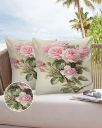 Cushion/Decorative Pillow 2/4PCS Outdoor Waterproof Cushion Cover Pink Flower Rose Vintage Throw Pillow Cover Case For Sofa Car Home Decoration Pillowcase 231122