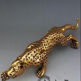 Antique pure copper leopard decoration large money leopard cheetah Feng Shui bronze home decoration gift antique collectibles211M