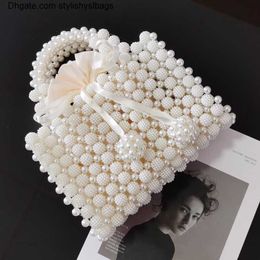 Shoulder Bags Fashion Female White Pearl Handbags Small Square Beaded Clutch Girls Bucket Shoulder Purse Women's Bag 2022 Trend