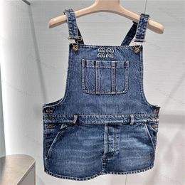 24 Summer Women Designer Dress Tee Shirts Washed Velvet Overalls Miniskirt Dresses Girls Milan Runway Tank Top A-line Sleeveless Dress High End Designer Dresses