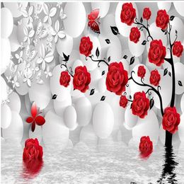 Custom Po Wallpaper 3D Stereo Original 3d sphere background rose tree reflection TV background wall Wall Mural Wall Paper Paint195t