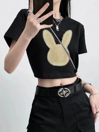 Women's T Shirts Crop T-shirt Tops For Women Sexy Graphic Cropped Cute Clothes Korean Style Black Top Vintage 90s Quackity