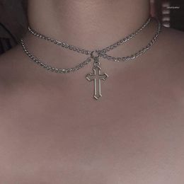 Pendant Necklaces Trend Jewellery Personality Fashion Double Chain Cross Goth Hip Hop Rock Punk Y2K Collar Necklace For Women