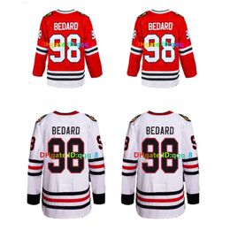 Men Kids Blackhawks 98 Connor Bedard Hockey Jersey Chicago Red White 100% Ed Size S-XXXL rare