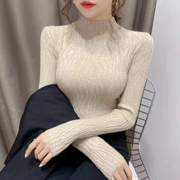 Women's Sweaters Half Turtleneck Sweater Pure Color Bottomed Shirt Autumn And Winter Clothing Pullover Korean Fashion Ladies Top Knitwear