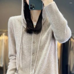 Women's Hoodies 2023 Autumn Winter Knitwear Hooded Long Sleeve Loose Solid Colour Age Reducing Temperament Versatile Knitted Cardigan