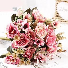 Decorative Flowers Red Rose Artificial Bride Bouquet Multi Color Fake Flower DIY Home Christmas Wedding Party Table Vase Room Decoration