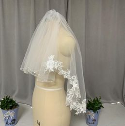 Bridal Veils Veil Two-Layer Short White Beaded Sequin Ivory Lace Applique Dot Diamond Wedding
