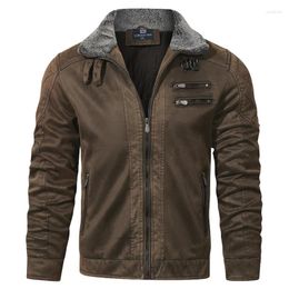 Men's Trench Coats Casual Plush Jacket Winter Warm Leather Coat