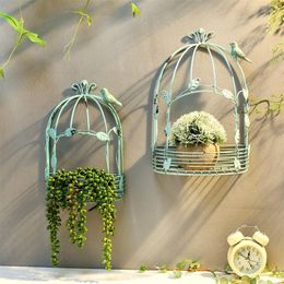 Vintage American Country Wall Hanging Metal Wire Iron Half Bird Cage Flower Pot Garden Decoration LJ2012222829