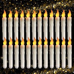 12 24Pcs LED Flameless Taper Candles 6 5 Tall Tapered Candle Battery Operated Warm White Flickering Flame Handheld Candlesti259U