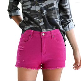 Women's Shorts Fashion Women Casual Sexy Hole Stretch Denim Ladies High Waisted Button Pocket Slim Short Mini Pants Jeans Pink Trend