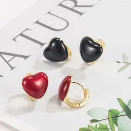 Hoop Earrings Fashion Red Black Matte Love Heart For Women Girls Light Enamel Stud Buckle Senior Sense Trend Jewelry