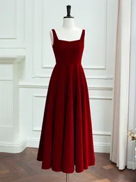 Casual Dresses YIGELILA Women Wine Red Velvet Dress Party Backless Elegant Square Collar Sleeveless Empire A-line Ankle-length Big Hem 67528