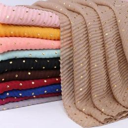 Scarves 2023 Women Plain Glitter Gold Dot Cotton Shawl Scarf Lady Wrinkle Long Soft Wrap Pashminas Stole Bufandas Muslim Hijab 90 200Cm