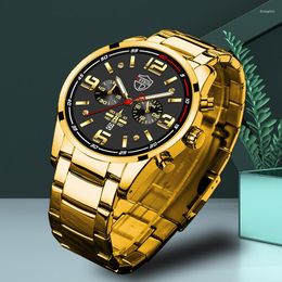 Wristwatches Luxury Gold Stainless Steel Men Watch Fashion Wrist Watches For Casual Business Quartz Luminous Clock Relogio