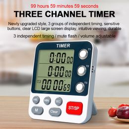 Timers 3 Channels Kitchen 100 Hours Countdown For Shower Study Stopwatch 3-Alarms Reminder Clock with Bracket/Magnet/Hole 230422