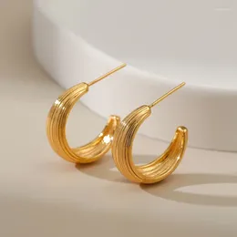 Hoop Earrings Simple C-shaped Metal Stud For Women Fashion 18K Gold Plated European American Cool Style Matte Brushed Open Hoops