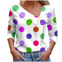 Women's T Shirts Elegant Button Colour Polka Dots Blouses T-shirt Spring Casual Tops Long-sleeve V-neck Office Lady Fashion Female