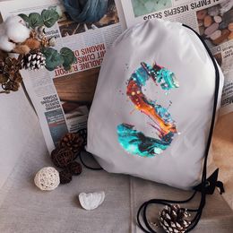 Shopping Bags Draw String Creative Letter Printing Drawstring Bag Beach Sport Bundle Pocket Yoga Unisex Backpack Bookbag