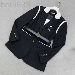 Women's Suits & Blazers Designer 2023 Autumn/winter New Style Elegant Style with Belt Contrast Polo Collar Suit Coat 36PA