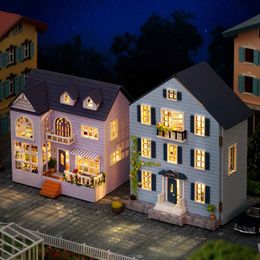 Doll House Accessories Diy Wooden Miniature Building Kit Doll Houses With Furniture Light Molan Casa Dollhouse Handmade Toys For Girls Xmas Gifts 230422