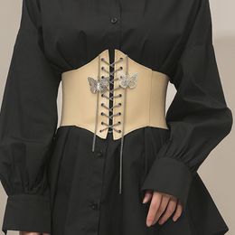 무대웨어 여성을위한 나비 체인 코르셋 벨트 PU 가죽 여성 코르셋 고딕 넓은 벨트 탄성 벨트 하네스 액세서리 벨트