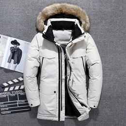 Men's Leather Faux Leather -40 Degrees Top Quality White Duck Down Jacket Men Thick Winter Big Fur Collar Warm Parka Waterproof Windproof 231122